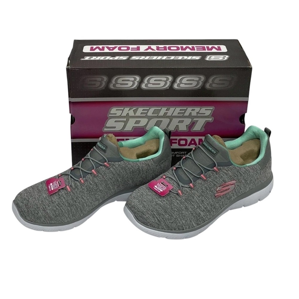 Skechers Sport Summits Grey Pink Mint Wide Fit Memory Foam Sneakers 12983W US 10 - Picture 4 of 6
